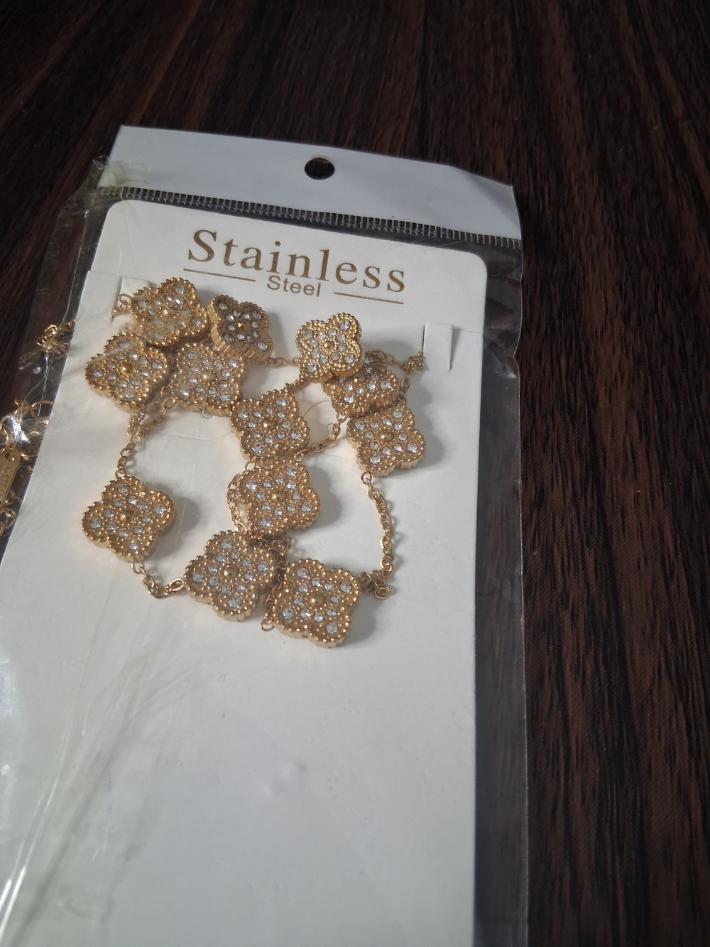 Gold Floral Pave Steel Necklace , Bracelet and Earrings Set